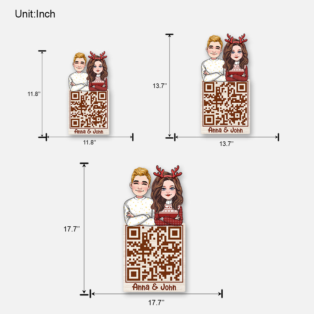 Christmas Couple QR Code - Personalized Couple Wood Sign