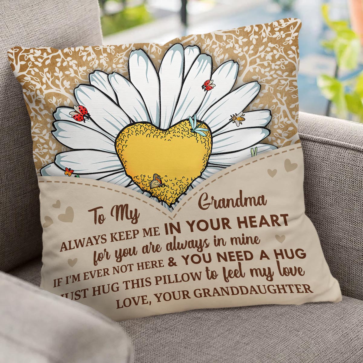 Tu es mon rayon de soleil - Cadeau pour grand-mère, maman, fille, petite-fille, sœur, épouse - Coussin décoratif personnalisé