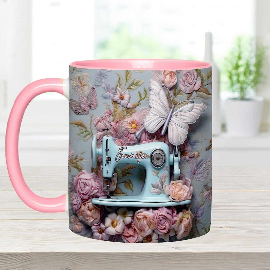 Mug personnalisé à motif floral « Machine à coudre »
