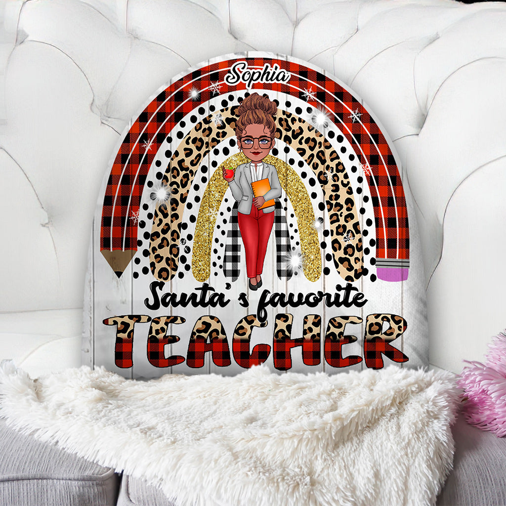 L'enseignant préféré du Père Noël - Coussin personnalisé pour enseignant (recto-verso)