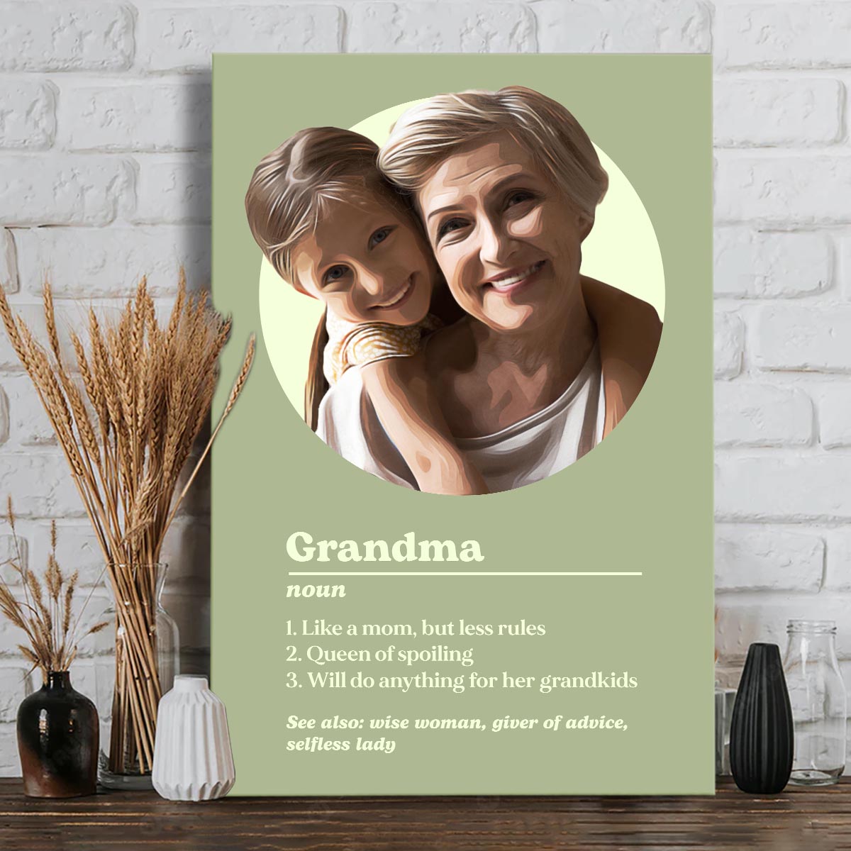 Définition du portrait de grand-mère - Toile et affiche personnalisées pour grand-mère