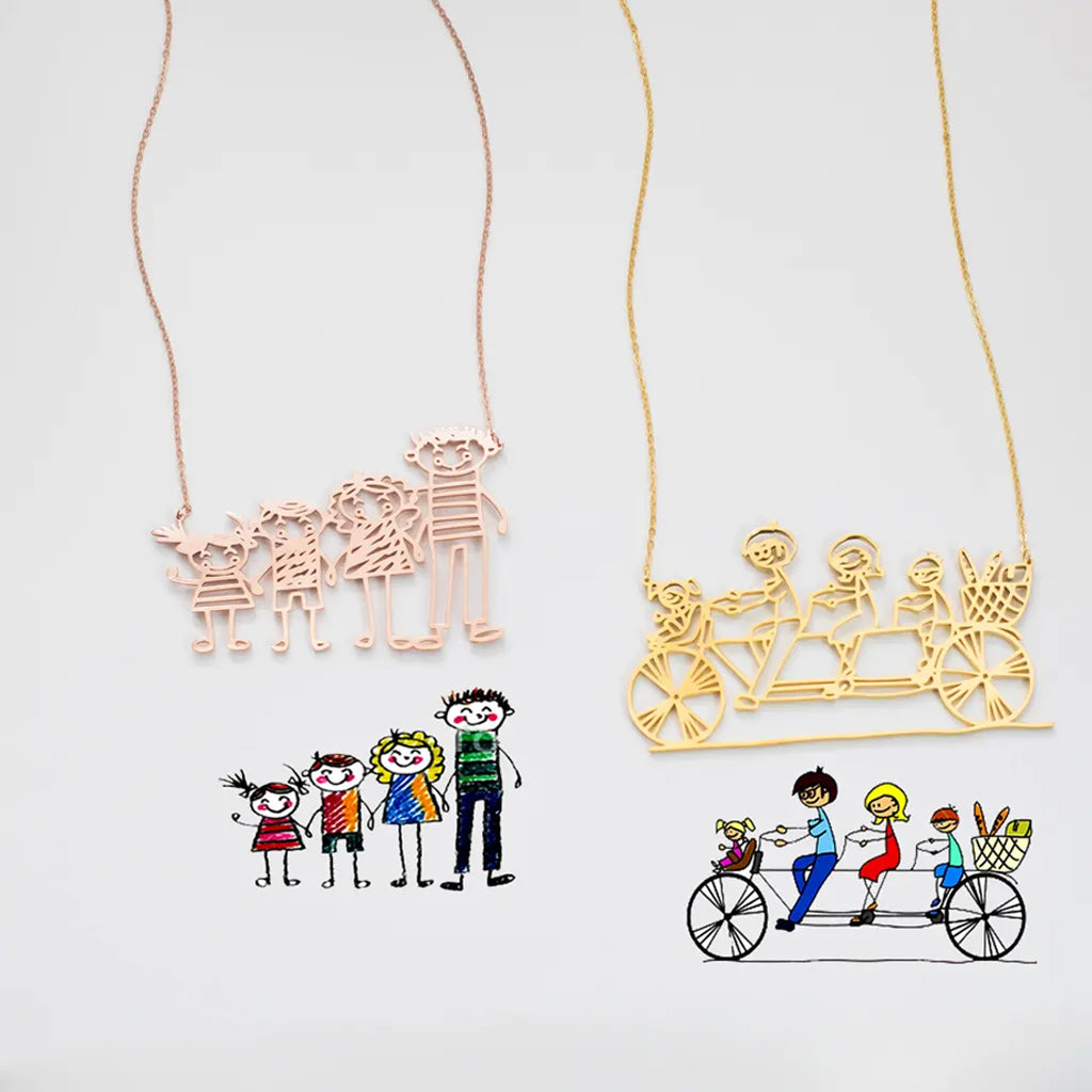 Collier dessin enfant - Pendentif personnalisé pour la famille - Motifs sur mesure