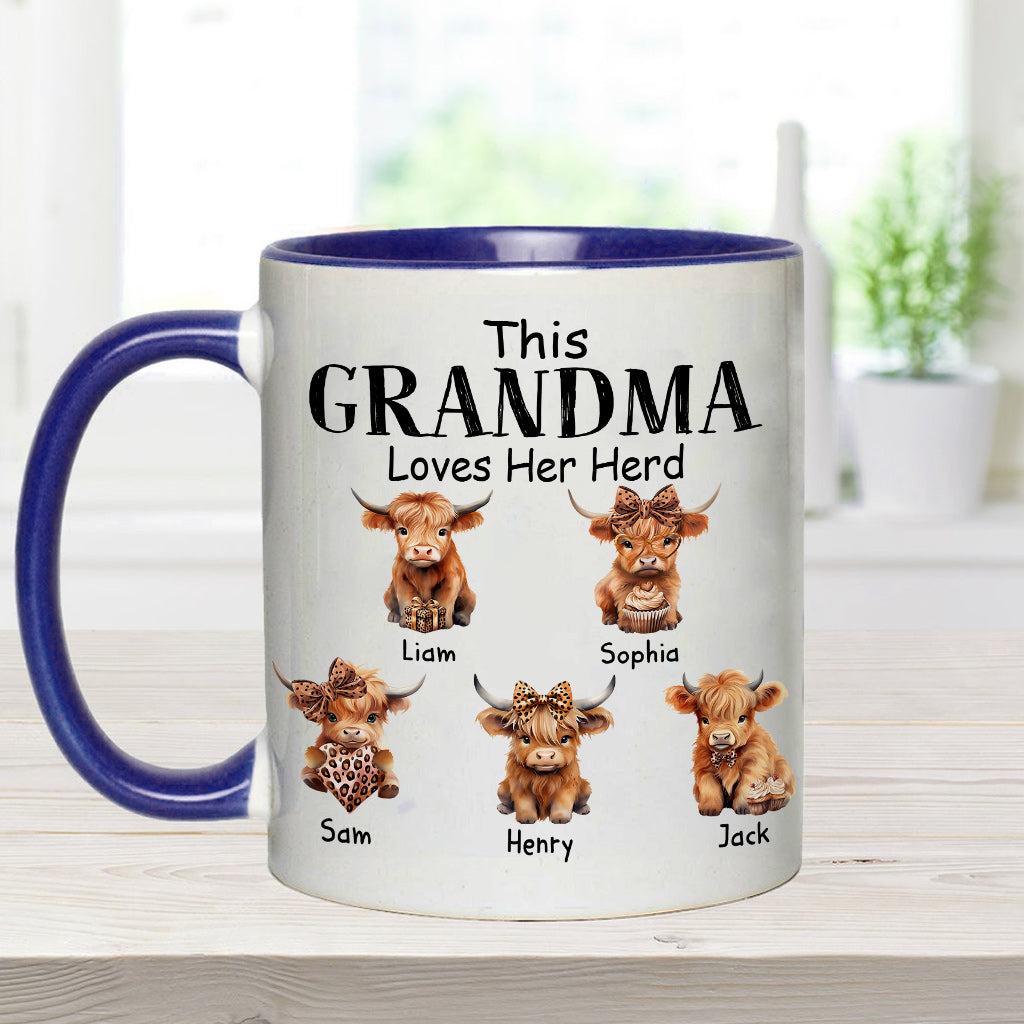 Grandma/ Nana/ Mimi... Loves Her Herd - Personalized Grandma Accent Mug