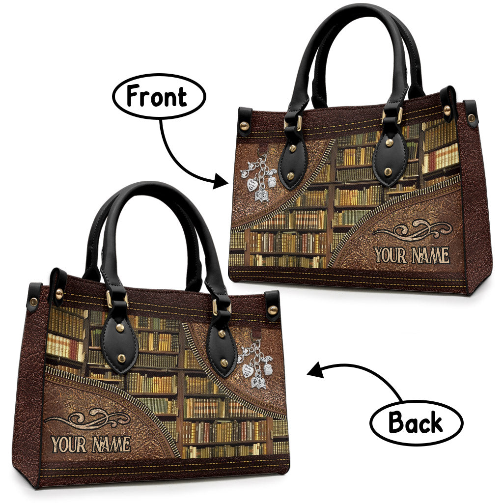 Bibliothek – Personalisierte Lederhandtasche im Bibliothekarinnen-Stil