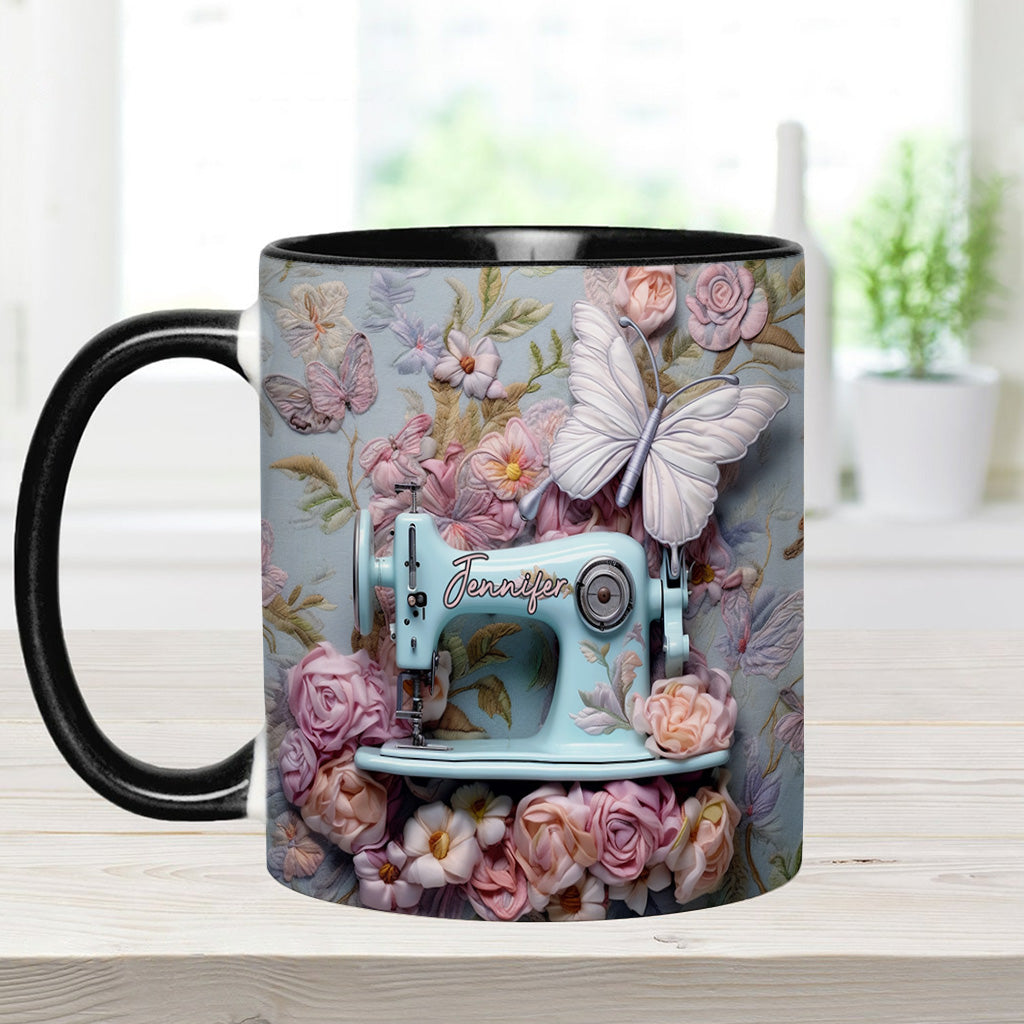 Mug personnalisé à motif floral « Machine à coudre »