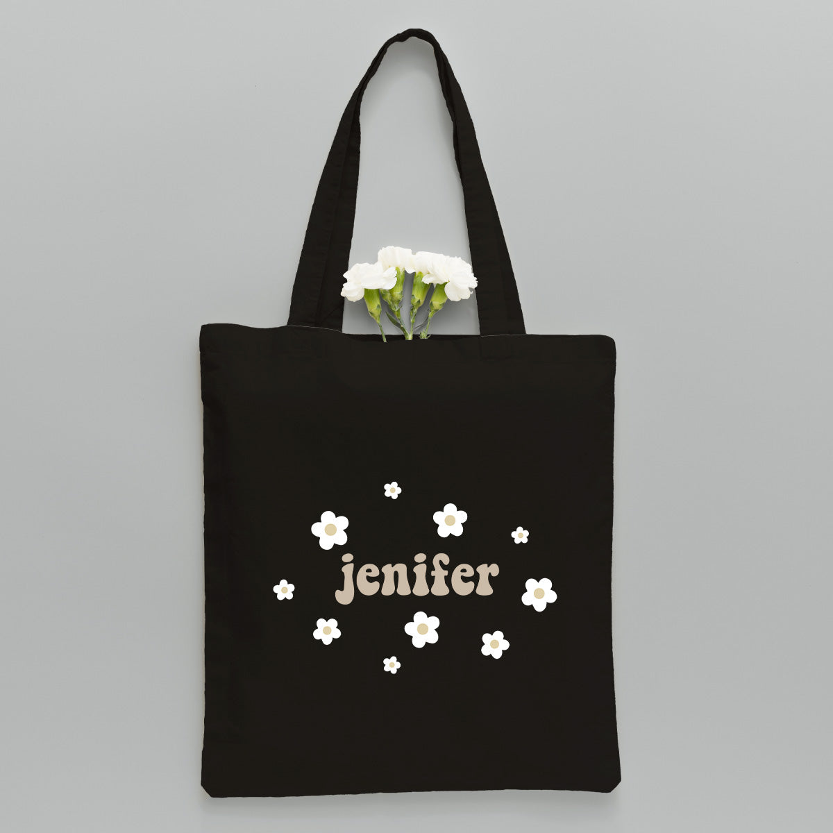 Sac fourre-tout brodé personnalisé avec nom et fleur - Sac fourre-tout brodé personnalisé pour frère/sœur