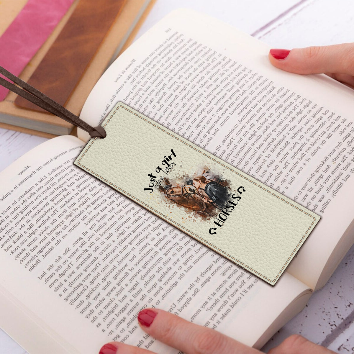 Juste une fille qui aime les chevaux - Marque-page personnalisé en cuir avec motif cheval