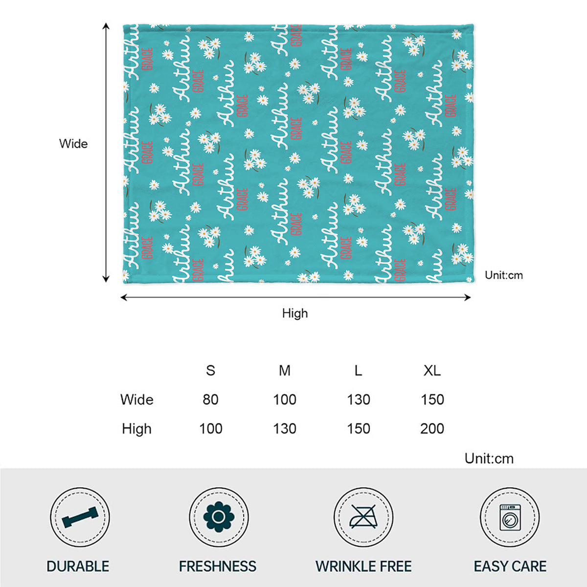 Daisy-Kinderdecke mit individuellem Namen - Personalisierte Kinderdecke