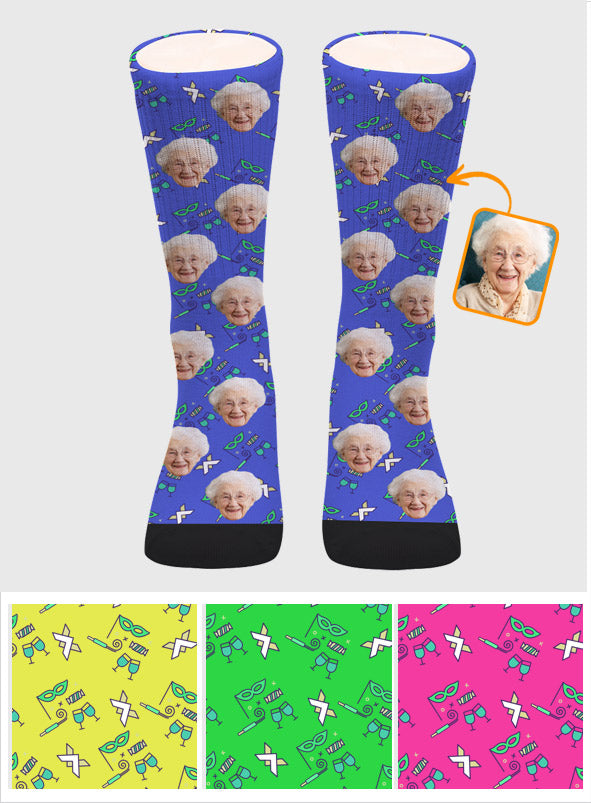 Individuelles Gesichtsmuster für Partys – Personalisierte Oma-Socken