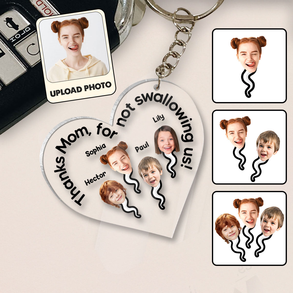 Thanks Mom For Not Swallowing Us - Personalized Mother Transparent Keychain