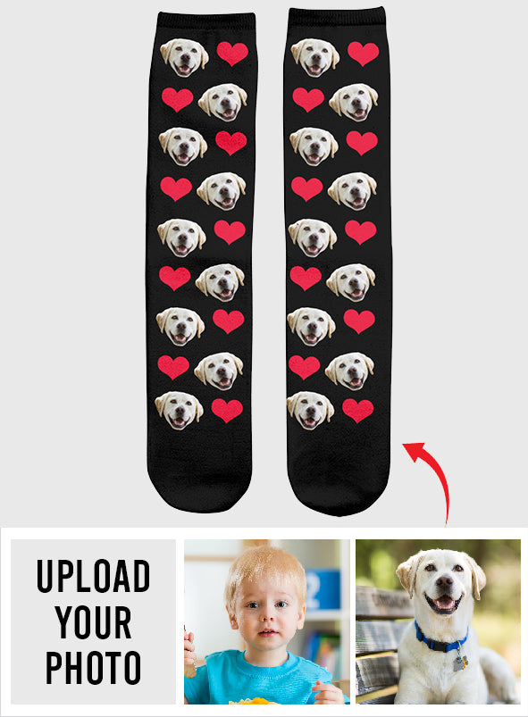 Individuelles Gesichts-Herz-Muster – personalisierte Hundesocken