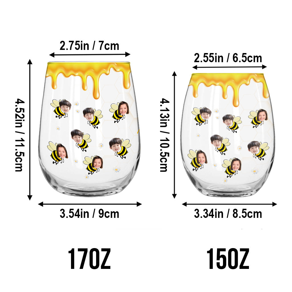 Bee Happy - Gift for grandma, mom - Personalized All Over Wine Glass