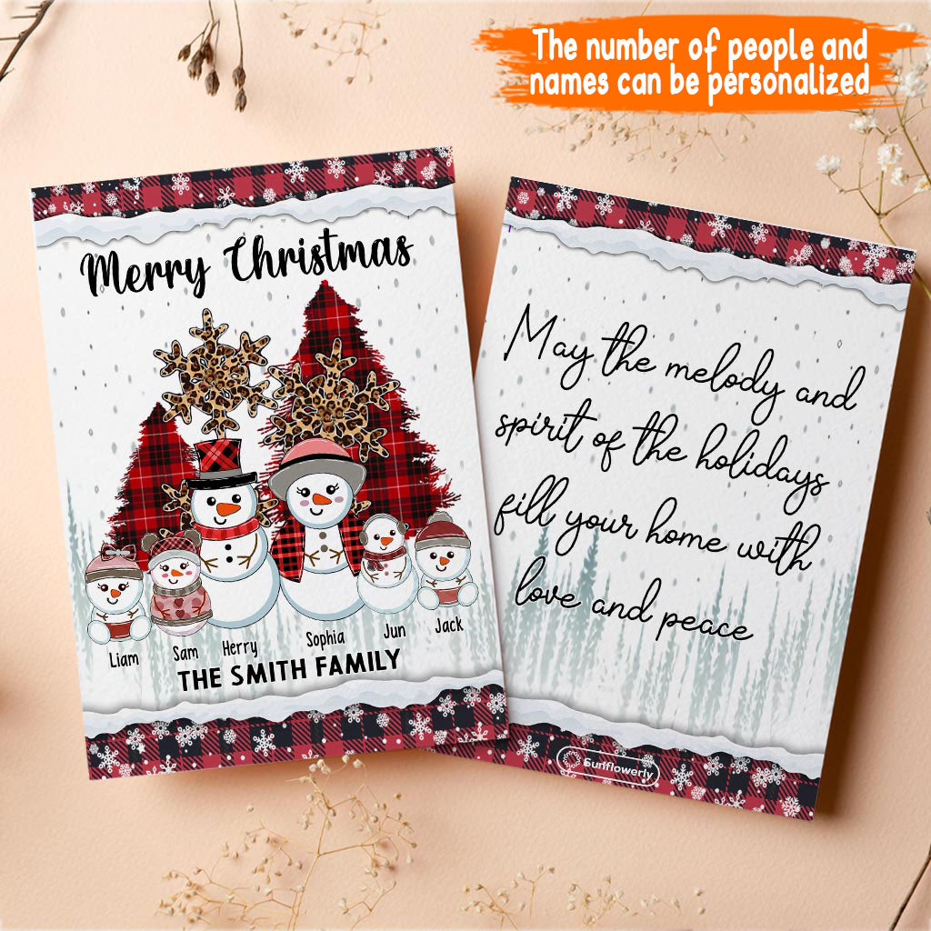 Carte de vœux personnalisée « Bonhomme de neige pour Noël » pour toute la famille
