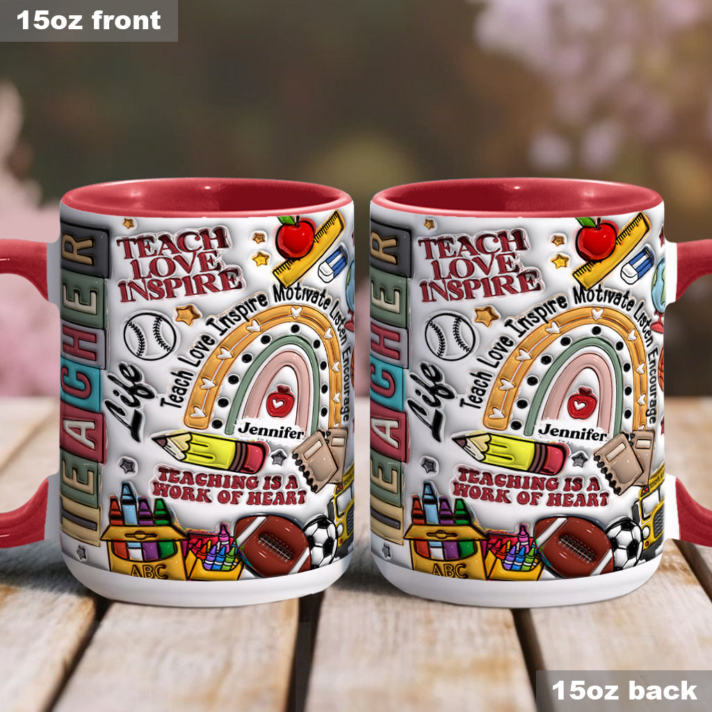 Lehren, Lieben, Inspirieren – Personalisierte Tasse mit Lehrermotiv