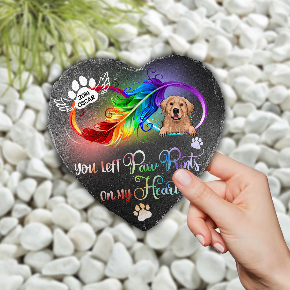 Für immer in meinem Herzen – personalisierter herzförmiger Stein in Hundeform