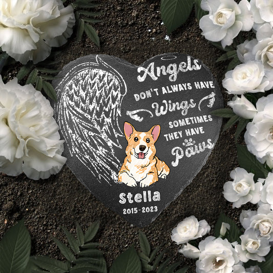 Engel haben nicht immer Flügel – personalisierter herzförmiger Stein für Hunde