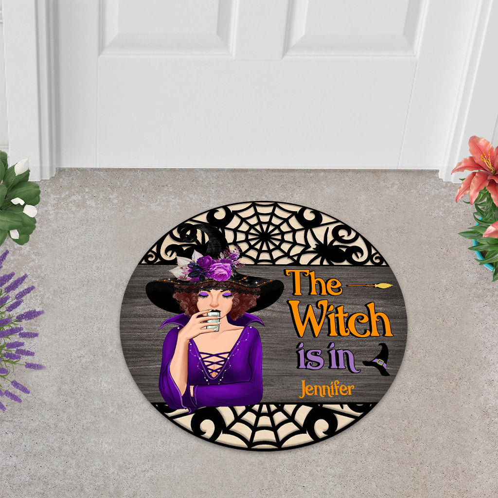 The Witch Is In - Personalized Witch Shaped Doormat