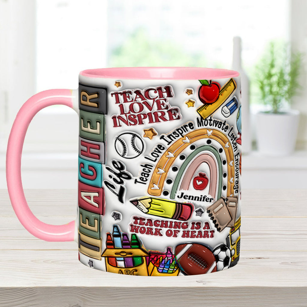 Lehren, Lieben, Inspirieren – Personalisierte Tasse mit Lehrermotiv