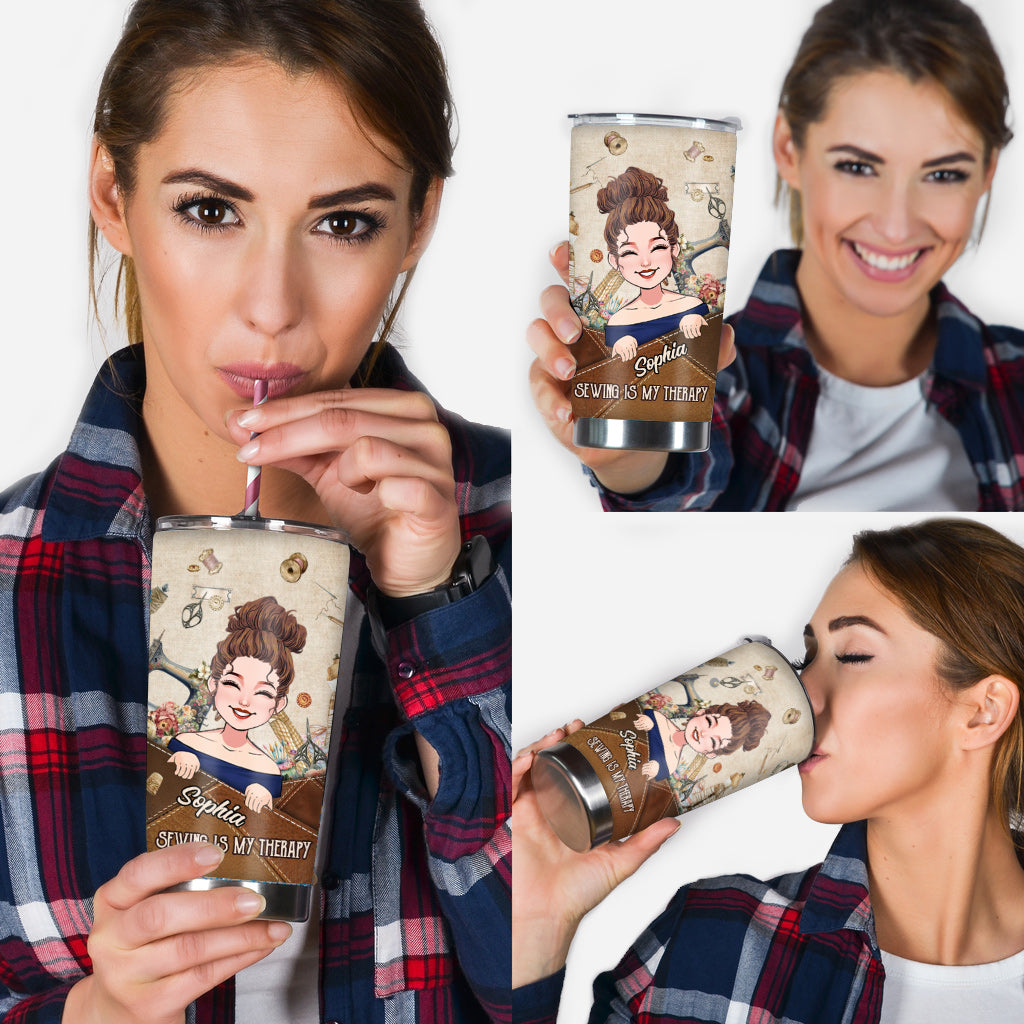 Sewing Is My Therapy - Personalized Sewing Tumbler
