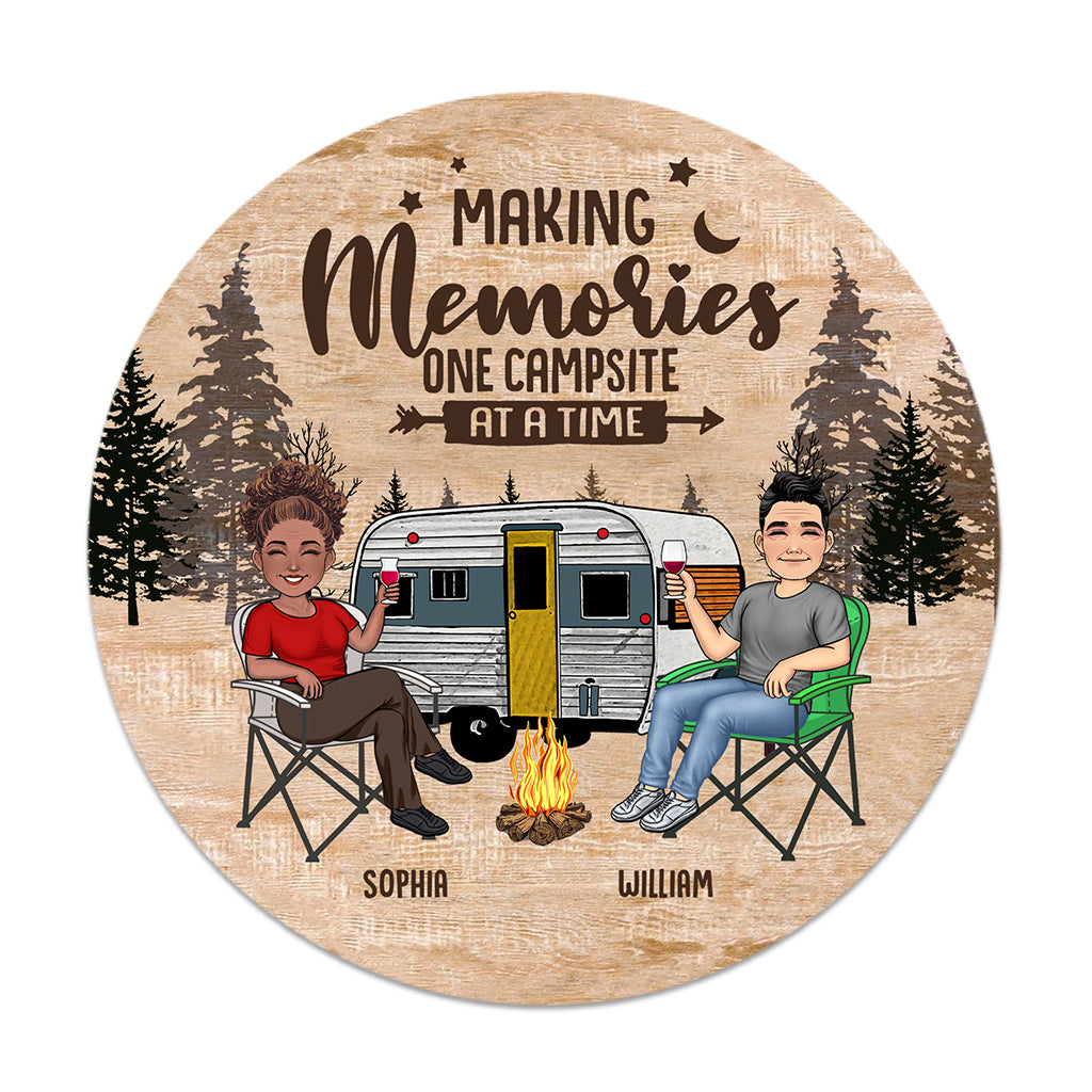 Happy Camper - Camping gift for husband, wife, boyfriend, boyfriend - Personalized Round Wood Sign