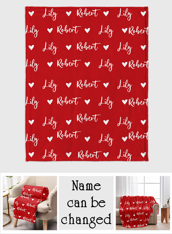 Custom Name Heart Pattern - Personalized Couple Blanket