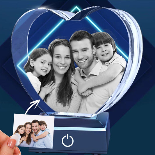 Lampe en cristal 3D en forme de cœur avec gravure laser personnalisée pour toute la famille