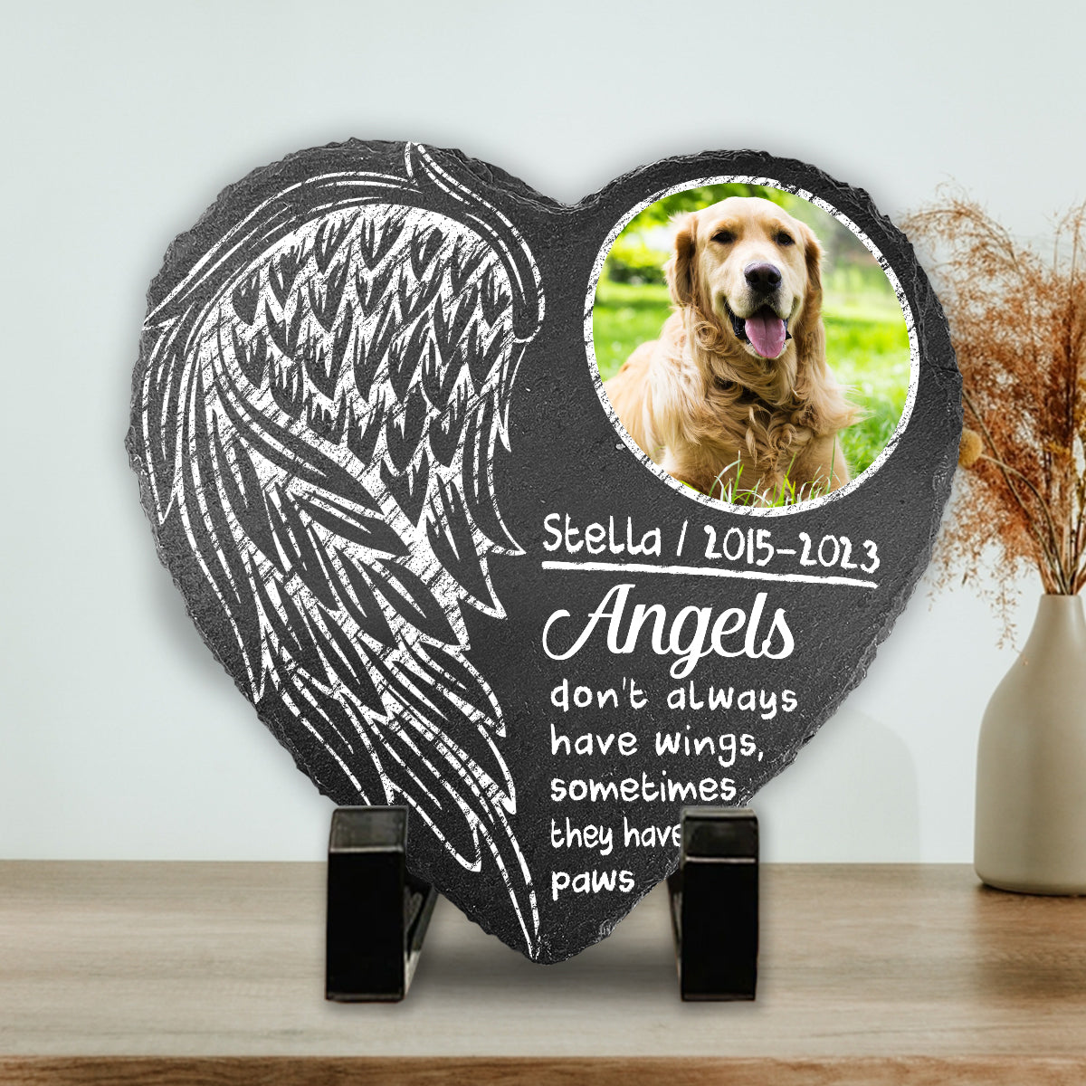 Les anges n'ont pas toujours d'ailes - Pierre personnalisée en forme de cœur pour chien