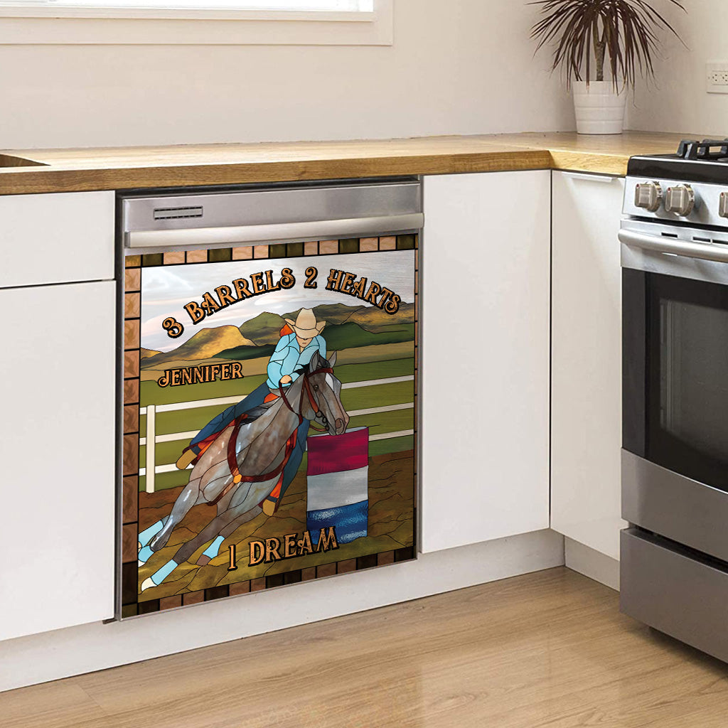 3 Barrels 2 Hearts 1 Dream - Personalized Horse Dishwasher Cover