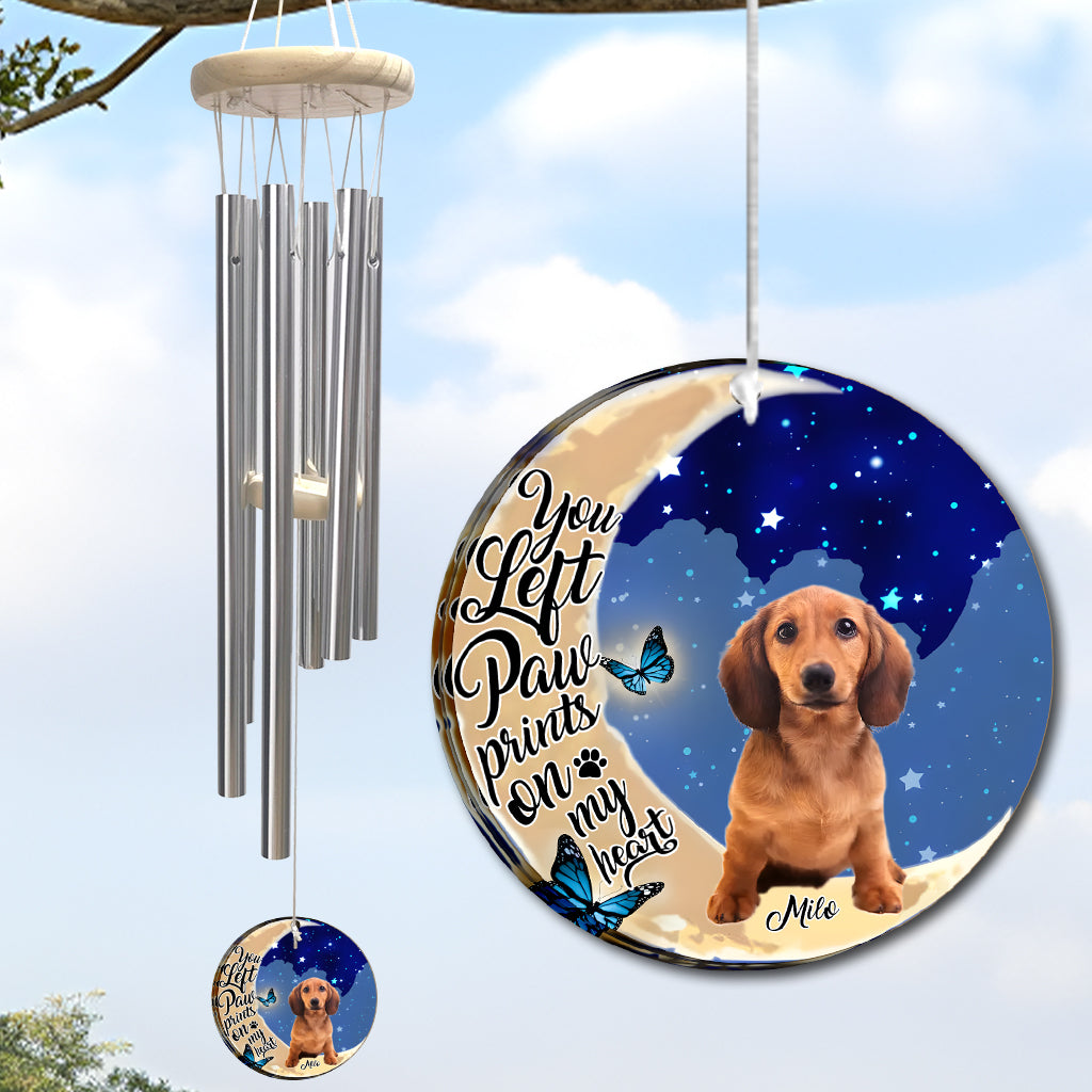 Empreintes de pattes sur mon cœur - Carillon éolien personnalisé pour chien