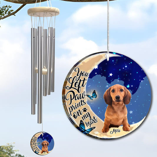 Empreintes de pattes sur mon cœur - Carillon éolien personnalisé pour chien