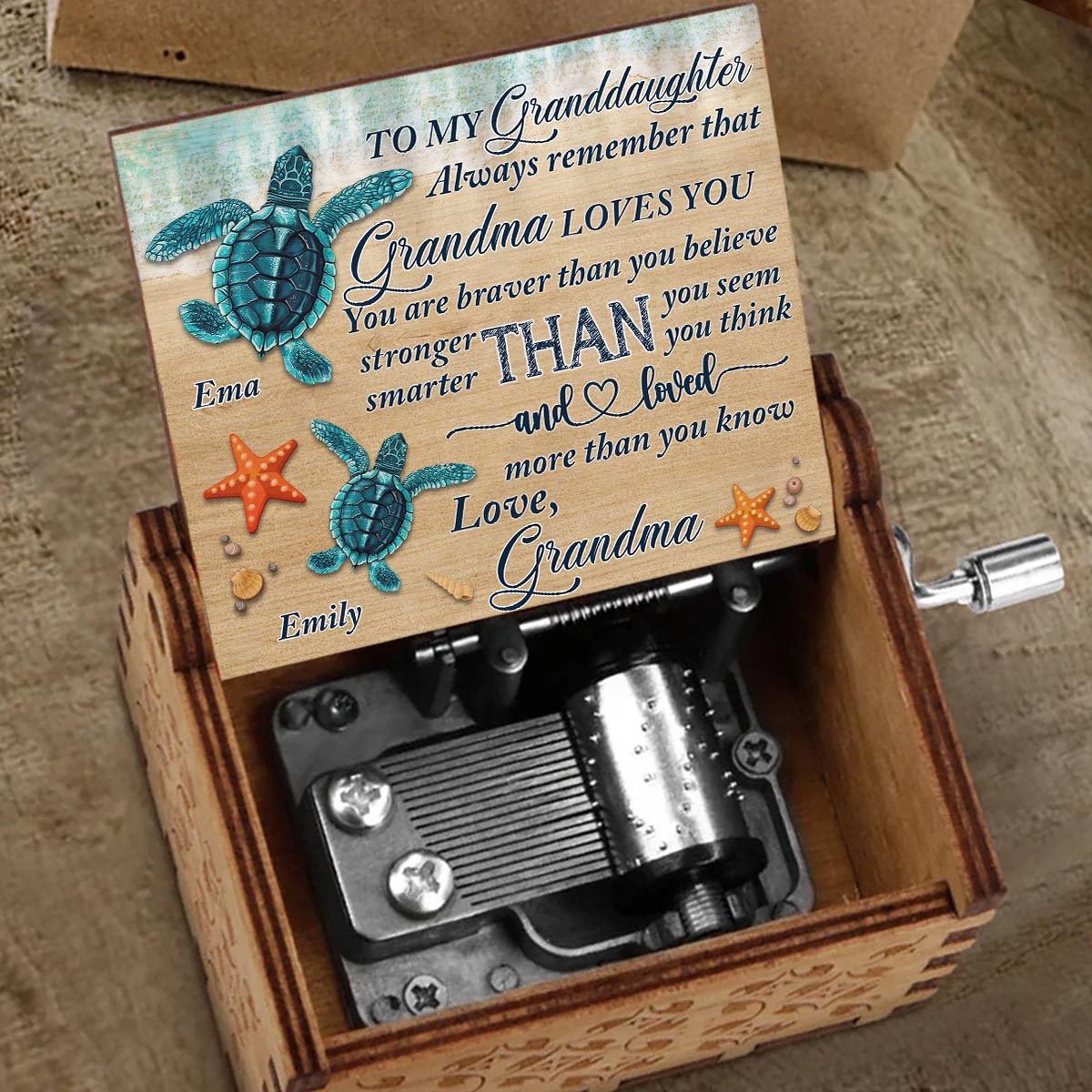 N'oublie jamais ça - Cadeau pour grand-mère, maman, fille, petite-fille, fils, petit-fils, grand-père, papa - Boîte à musique à manivelle personnalisée
