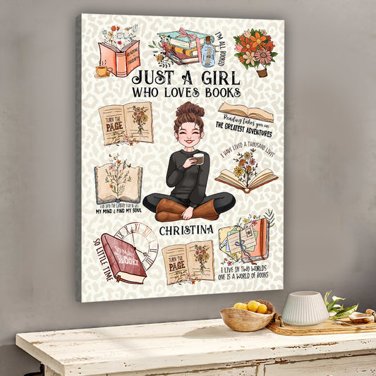 Einfach ein Mädchen, das Bücher liebt – personalisierte Buchleinwand und Poster