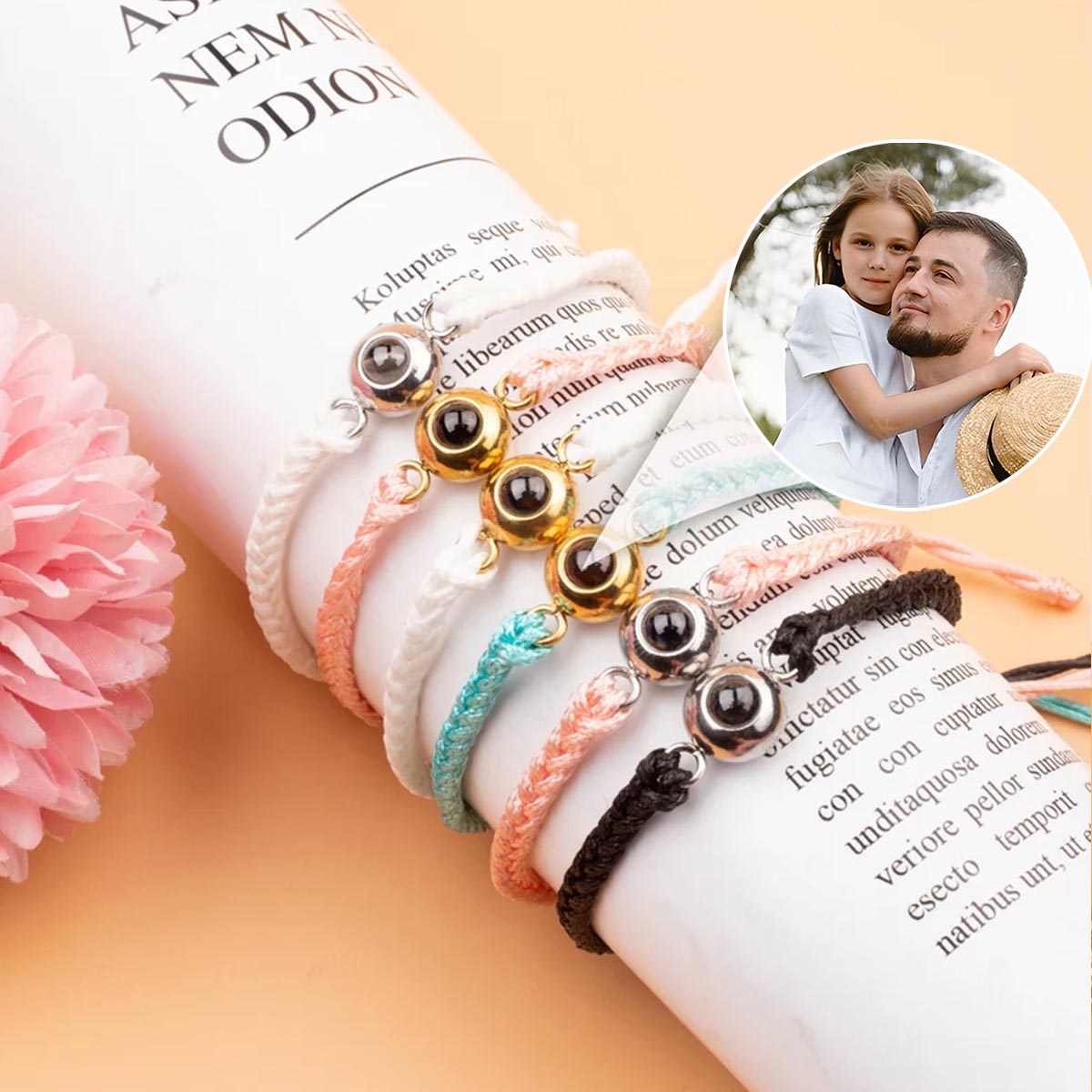 Photo Inserted Father Bracelet - Personalized Father Projection Bracelet