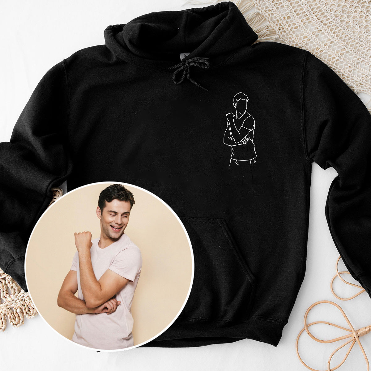 Custom Line Art - Personalized grandson Embroidered Hoodie