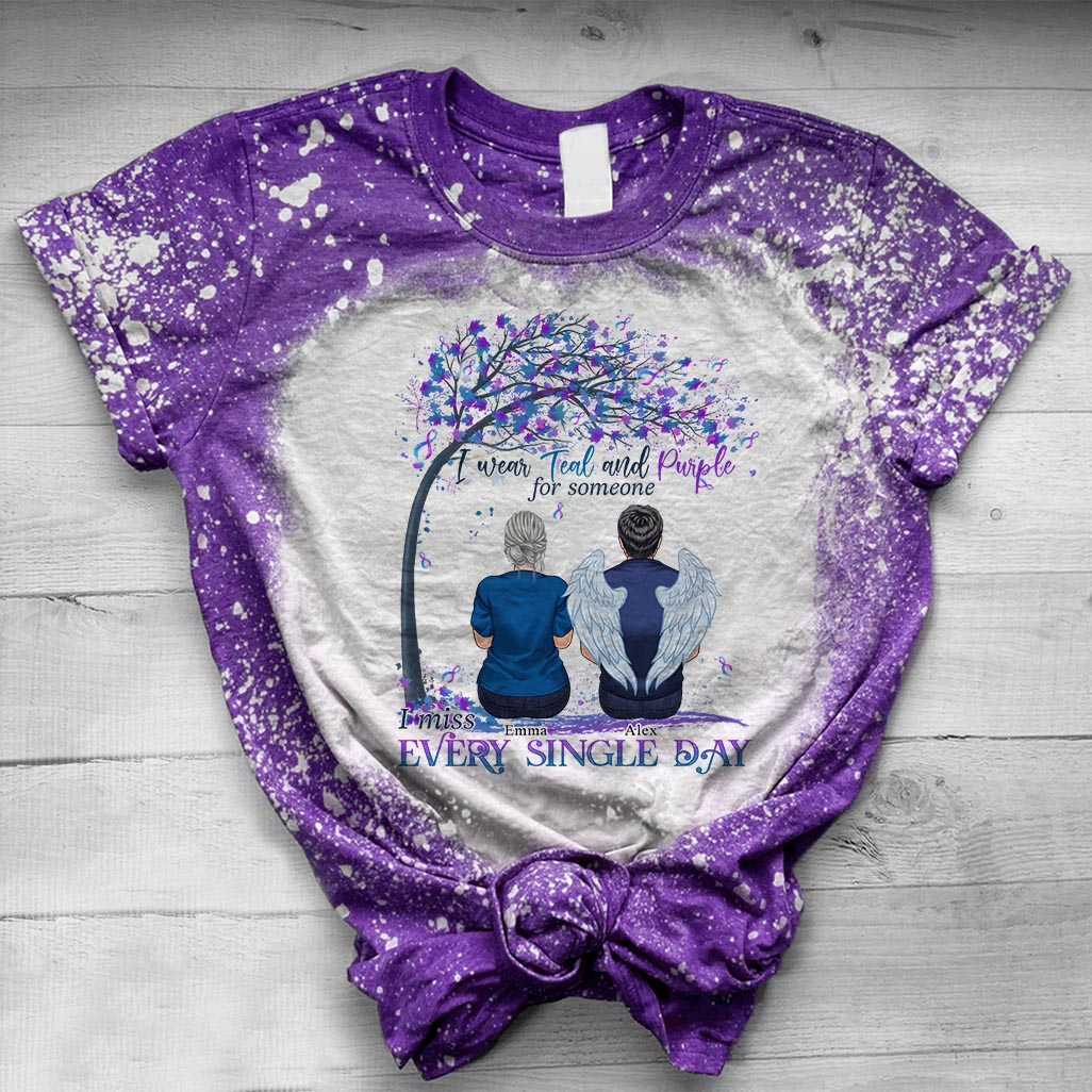 I Wear Teal And Purple - Personalized Suicide Prevention Bleached T-Shirt
