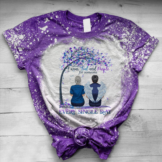 I Wear Teal And Purple - Personalized Suicide Prevention Bleached T-Shirt