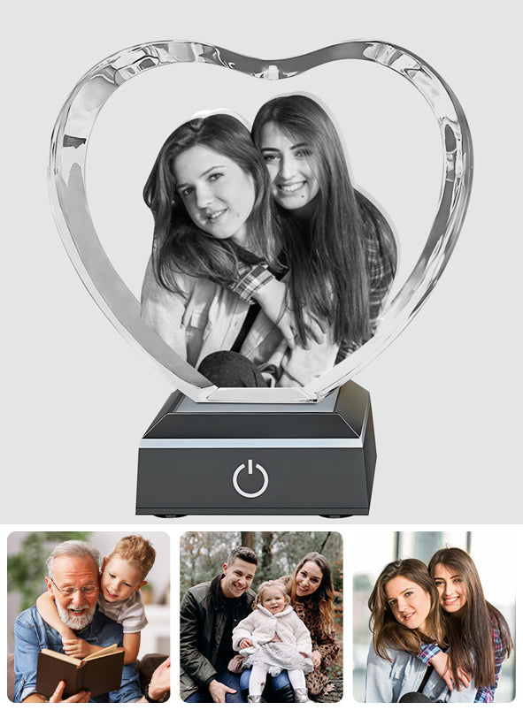 Lampe en cristal 3D en forme de cœur avec gravure laser personnalisée pour votre meilleure amie