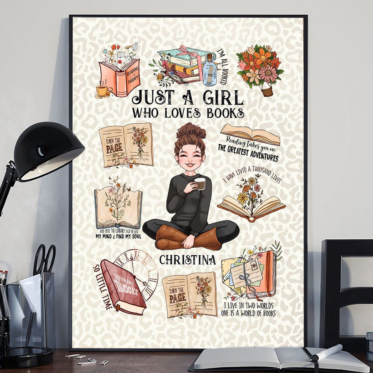 Einfach ein Mädchen, das Bücher liebt – personalisierte Buchleinwand und Poster