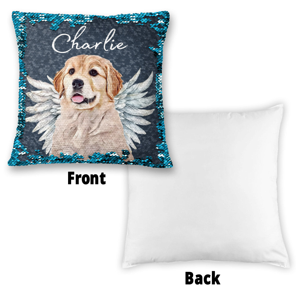 Engelsflügel für Hunde und Katzen – Geschenk für Hunde- und Katzenliebhaber, für Trauernde nach einem Hunde- oder Katzenverlust – Personalisierter Pailletten-Kissenbezug 