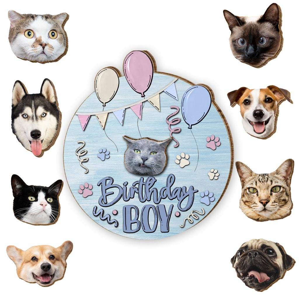 Geburtstagskind Haustier Katze Hund - Personalisiertes austauschbares Holzschild mit Katzenmotiv
