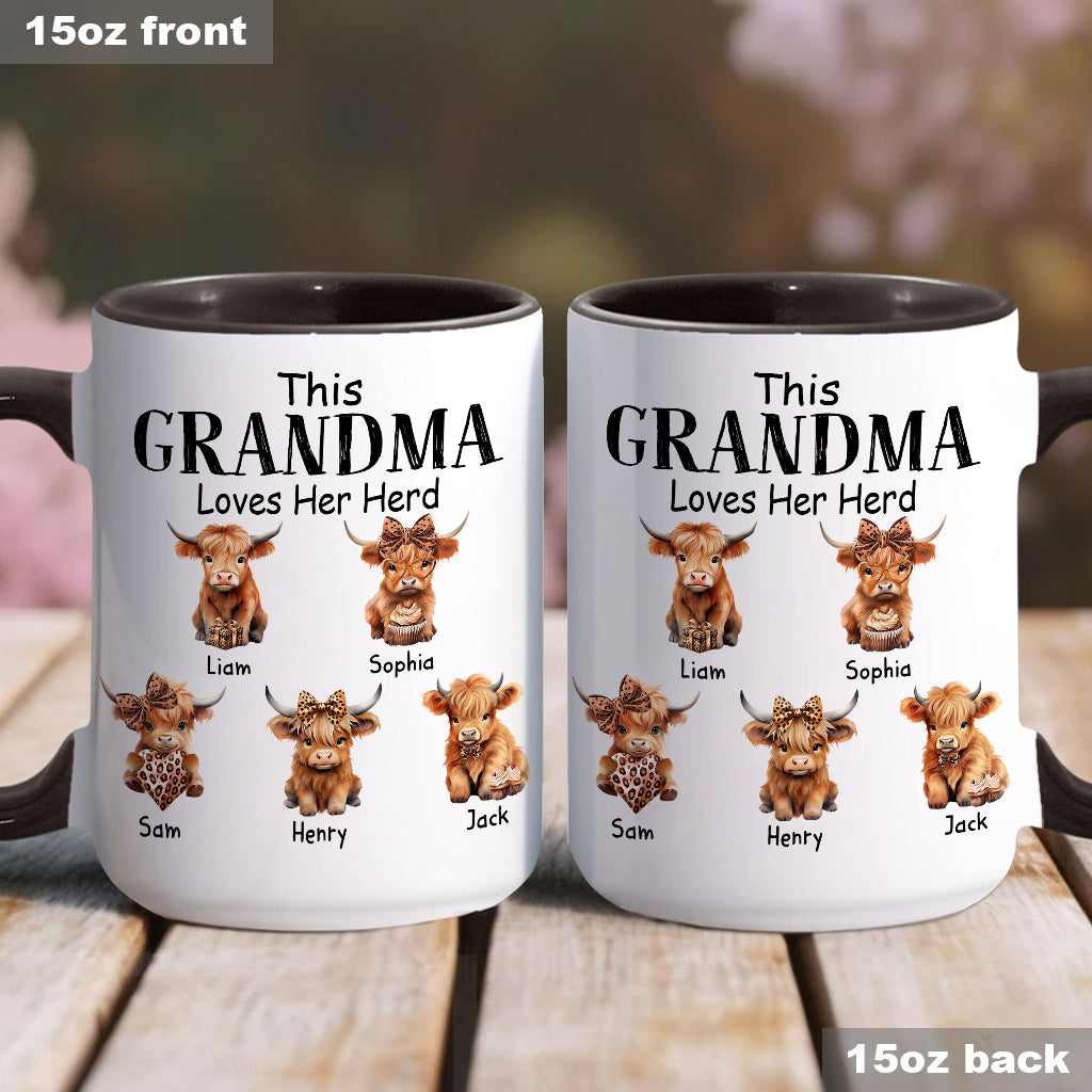 Grandma/ Nana/ Mimi... Loves Her Herd - Personalized Grandma Accent Mug