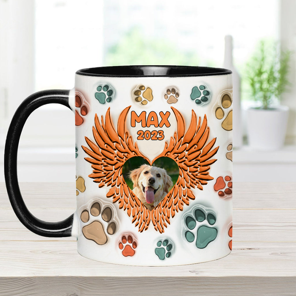 Du hast Pfotenabdrücke auf unseren Herzen hinterlassen, Engelsflügel – Geschenk für Hundeliebhaber, Trauernde nach einem Hunde- oder Katzenverlust – Personalisierte Tasse
