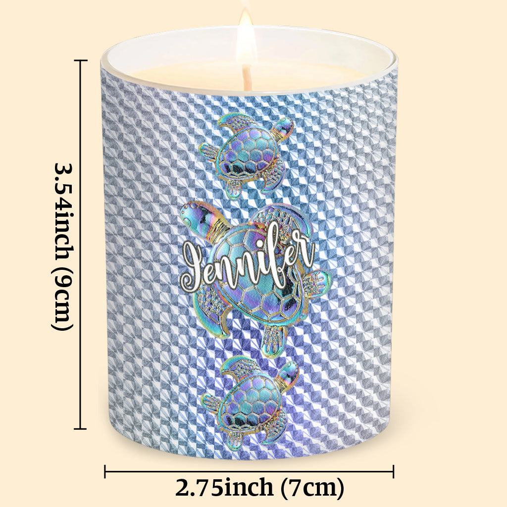 Salty Lil Beach - Personalized Turtle Candle With Wooden Lid