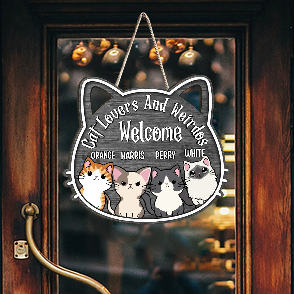 Cat Lovers And Weirdos Welcome - Personalized Cat Wood Sign