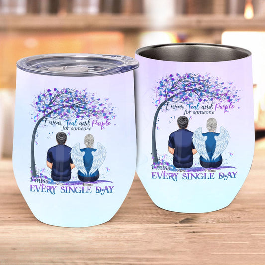 I Wear Teal And Purple - Personalized Suicide Prevention Wine Tumbler