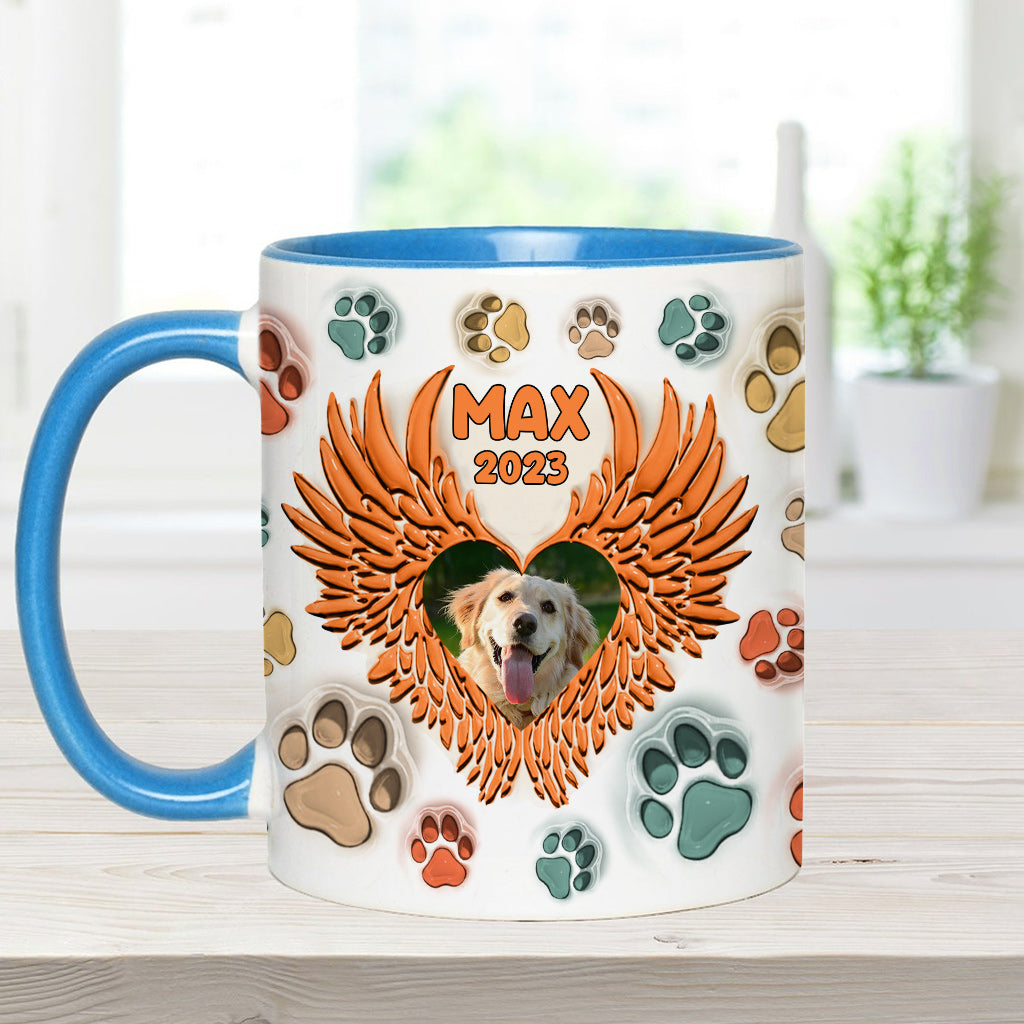 Du hast Pfotenabdrücke auf unseren Herzen hinterlassen, Engelsflügel – Geschenk für Hundeliebhaber, Trauernde nach einem Hunde- oder Katzenverlust – Personalisierte Tasse