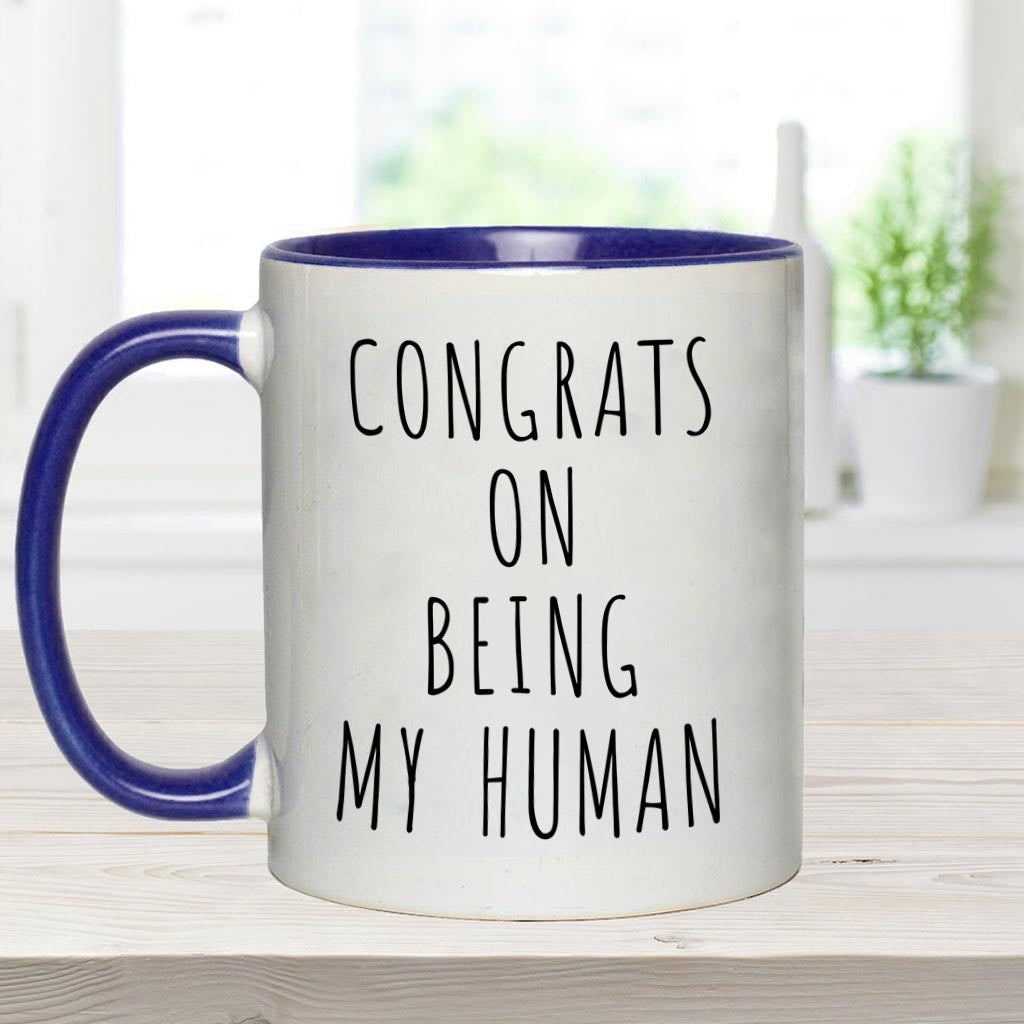 Glückwunsch, dass du mein Mensch bist – personalisierte Tasse mit Hundemotiv