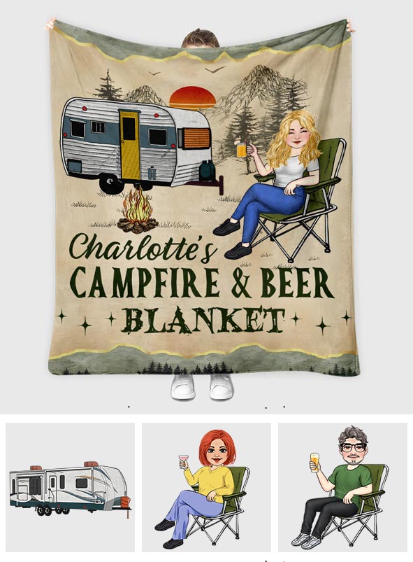 Lagerfeuer und Kaffee – personalisierte Campingdecke