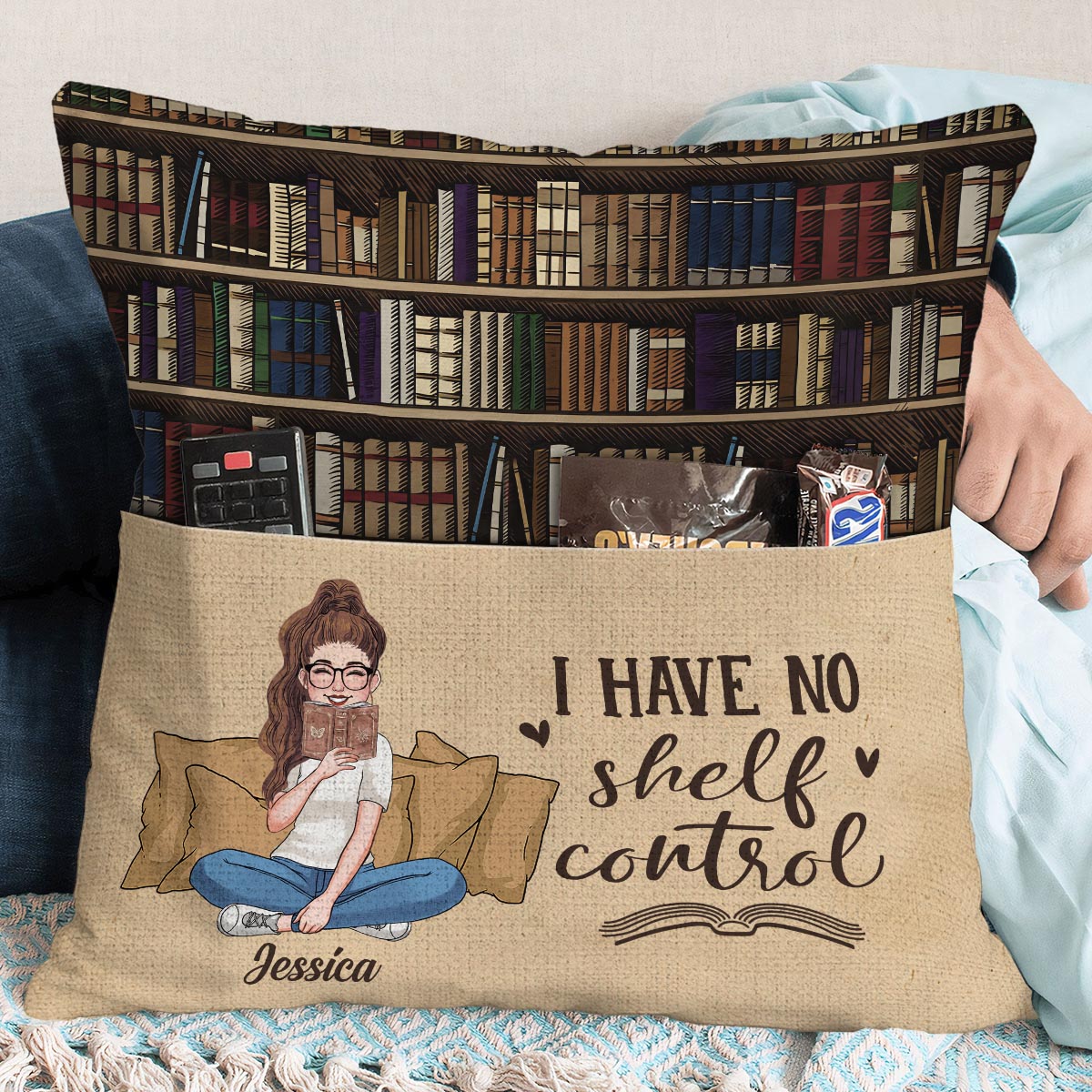 Ich habe keine Regalkontrolle – personalisiertes Buchtaschenkissen