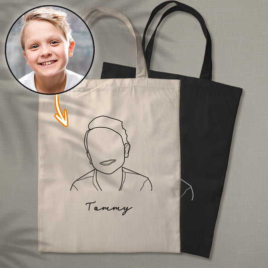 Sac fourre-tout brodé personnalisé pour enfant avec photo au trait